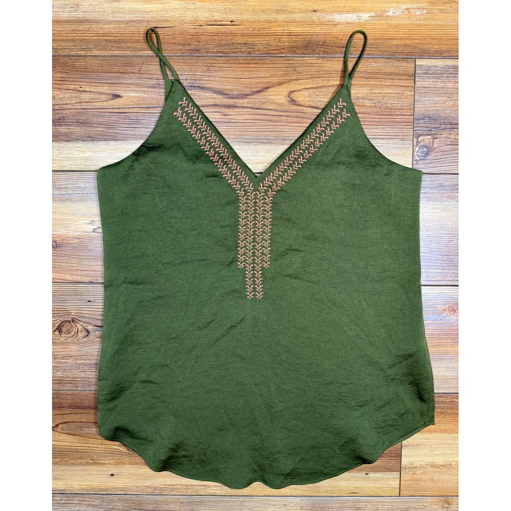 Express Womens Olive Green Embroidered V-Neck Cami Tank Top XS